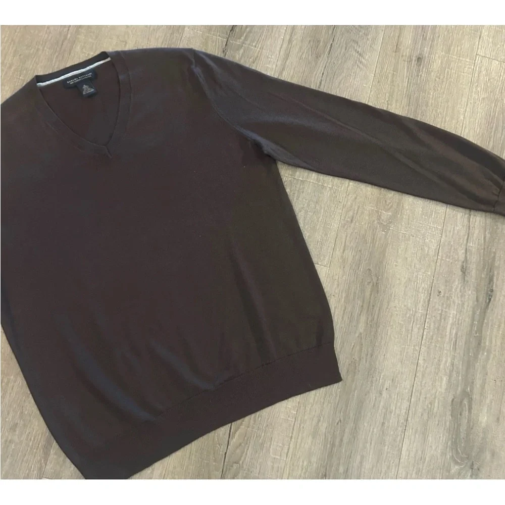Banana Republic Sweater Mens‎ Size Medium Brown Silk Cotton V Neck